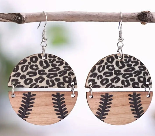 Leopard Baseball earrings - wood