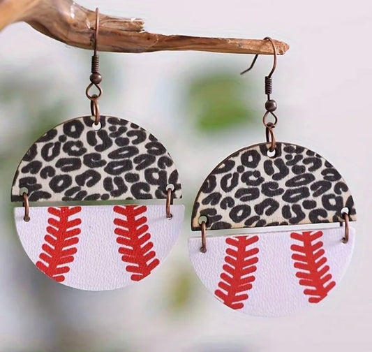 Leopard Baseball earrings - white