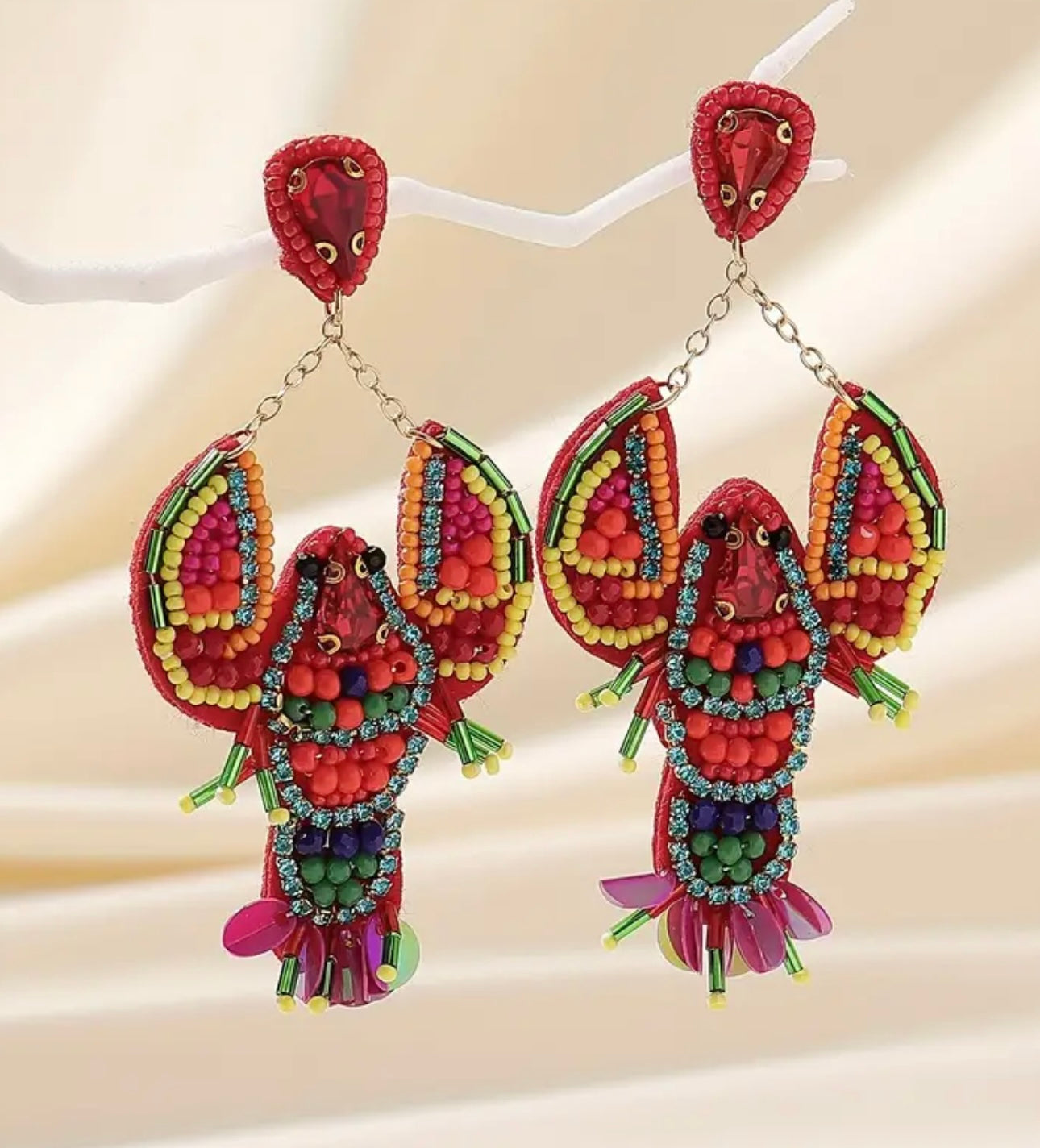 Colorful Beaded Crawfish Earrings