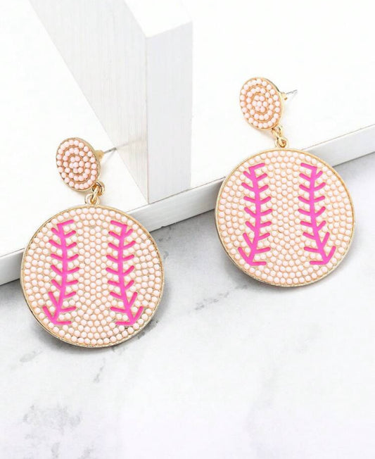 Baseball Earrings (pink stitching)