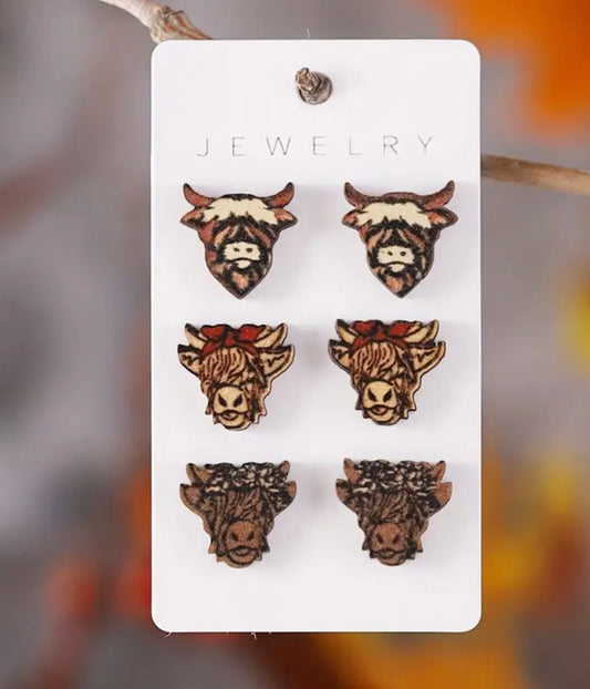 Highland Cow Earrings 3pk