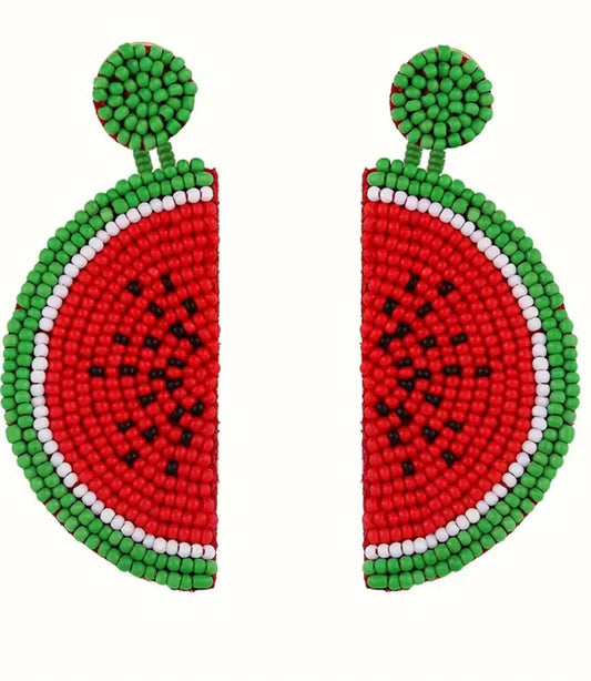 Beaded Watermelon Earrings