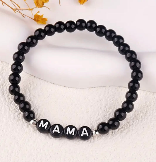 Black Beaded Mama Bracelet
