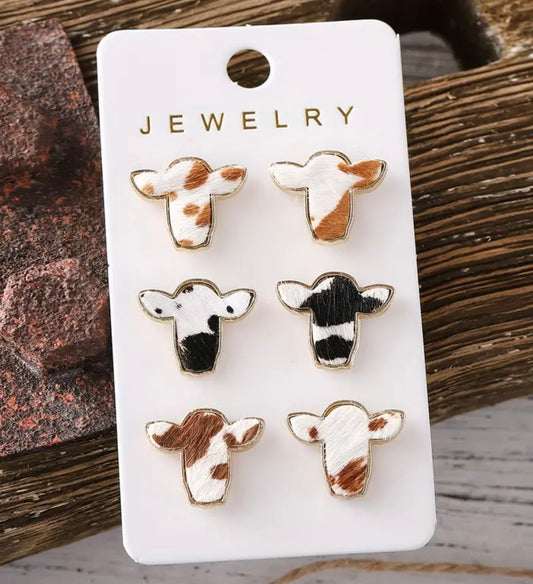 Cow Earrings 3pk