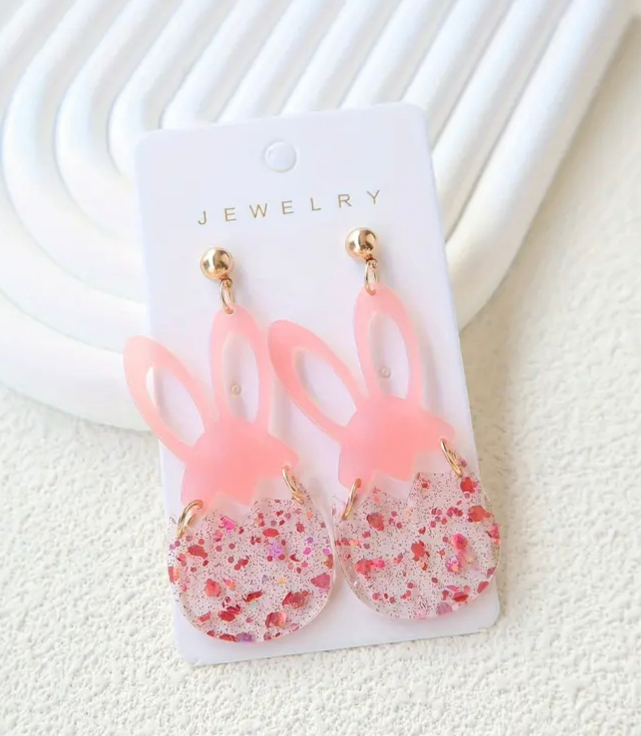 Pink Glitter Egg Bunny Earrings