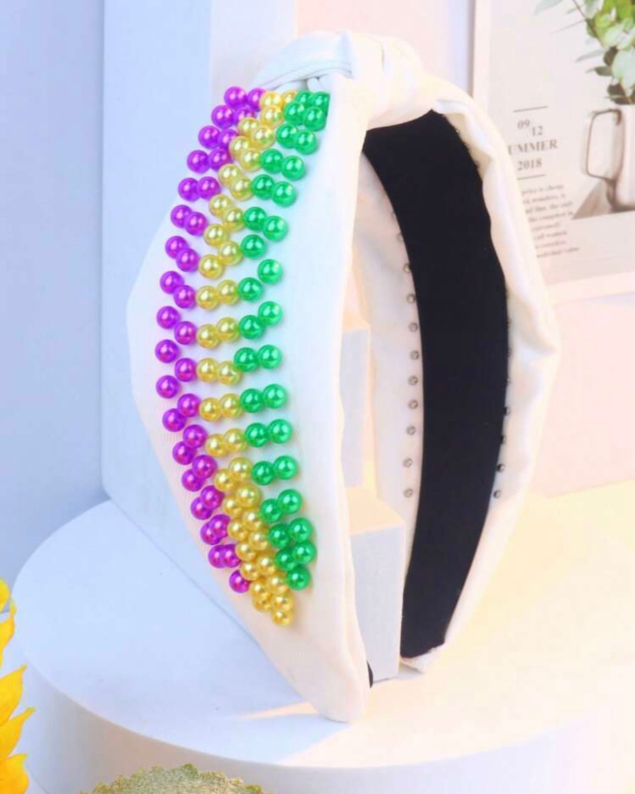 Mardi Gras Bead Headband (white)