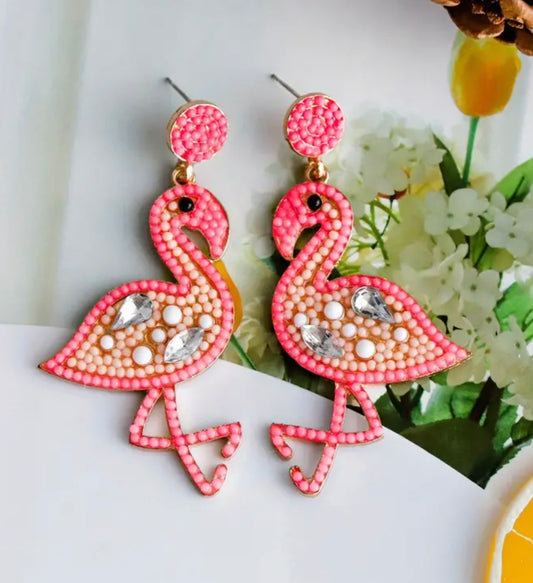 Beaded Flamingo Earrings